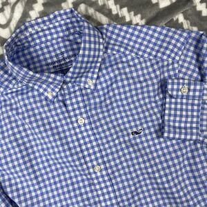 Vineyard Vines Shirt Mens Small Blue Performance Classic Whale Gingham Poolside